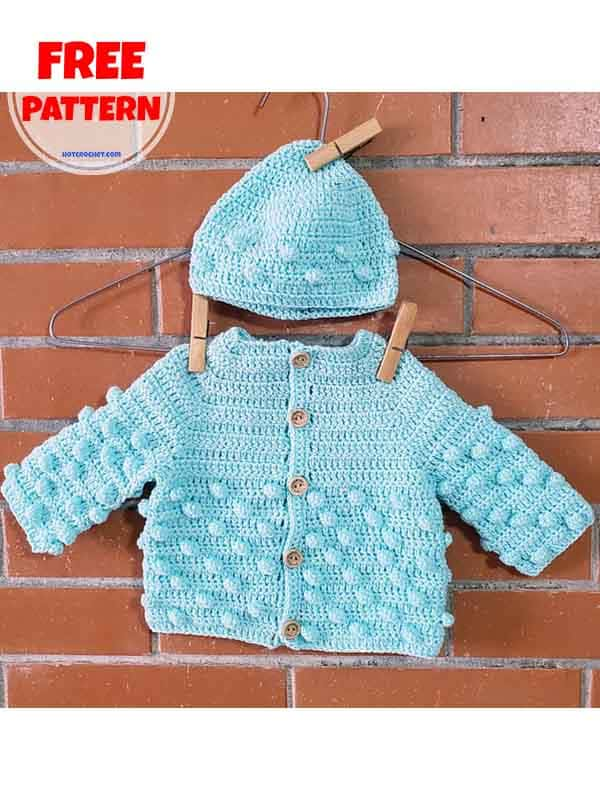 Bubble crochet baby sweater pattern