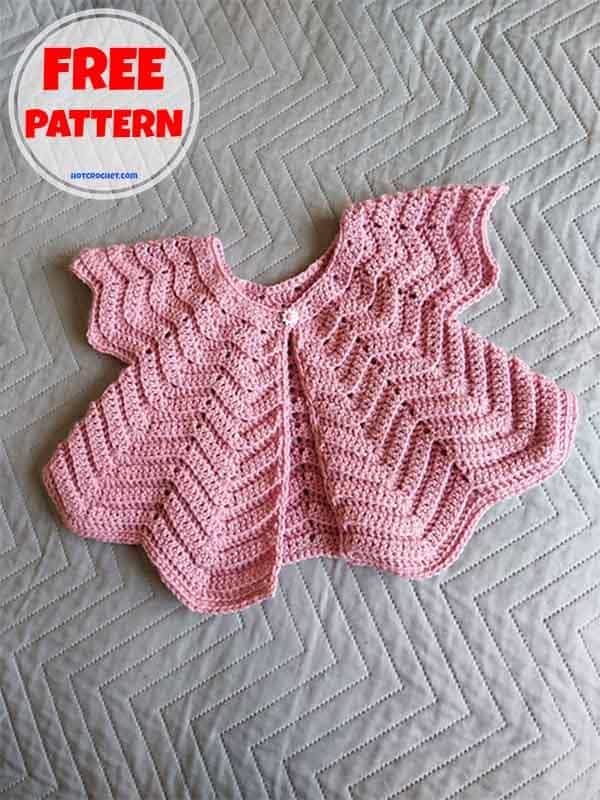 Buttoned short sleeves crochet baby sweater pattern