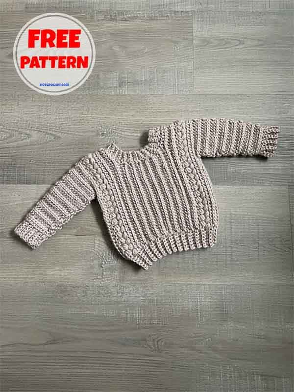 Crew neck crochet baby sweater 0-12 months pattern