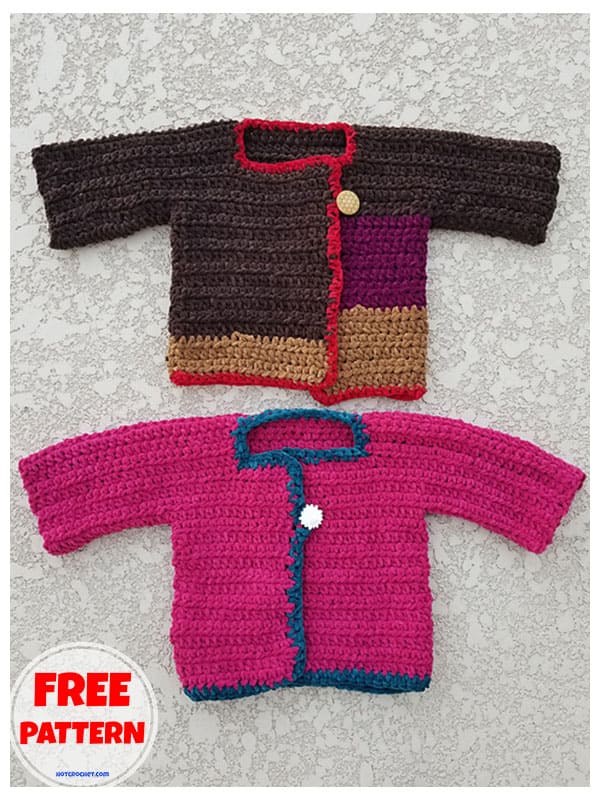 Crew neck long sleeve crochet baby sweater