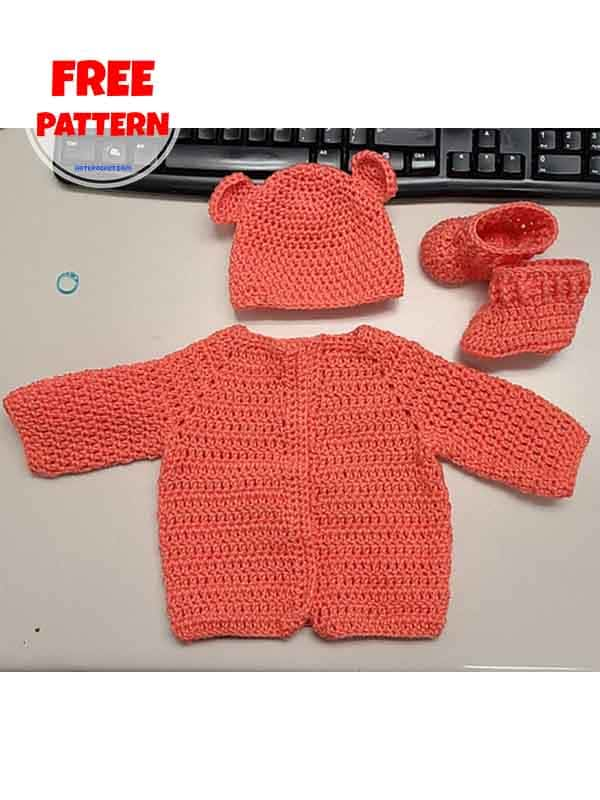 Crochet newborn sweater jacket set pattern