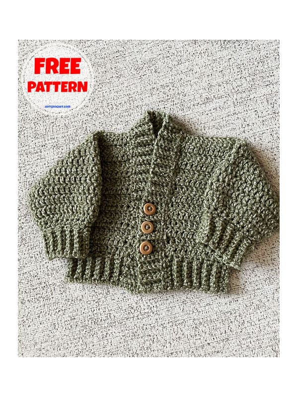 Cuffed sleeve bomber crochet baby cardigan