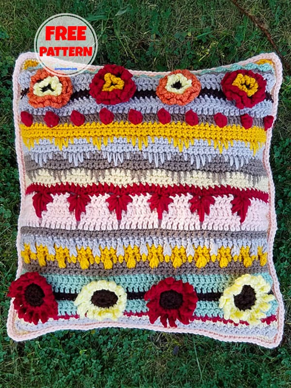 Flowering Autumn Crochet Pillow