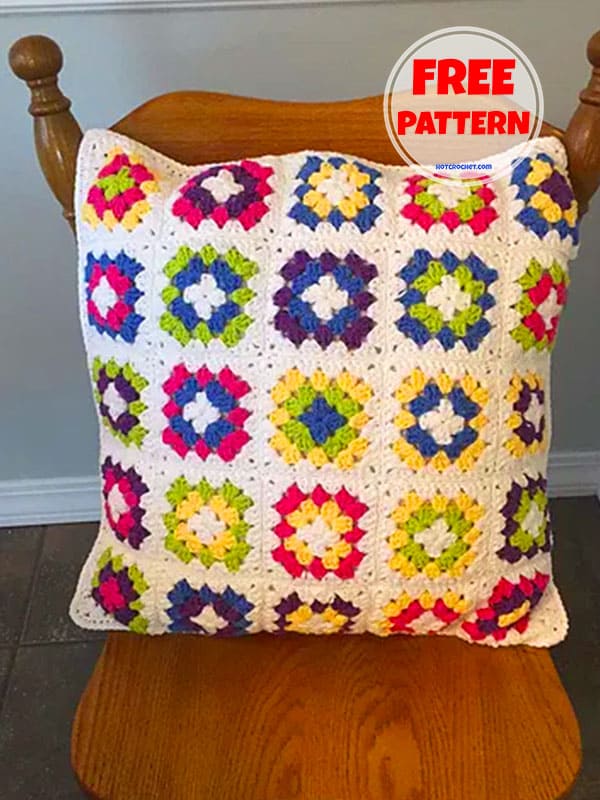 Granny Square Crochet Throw Pillow Cover