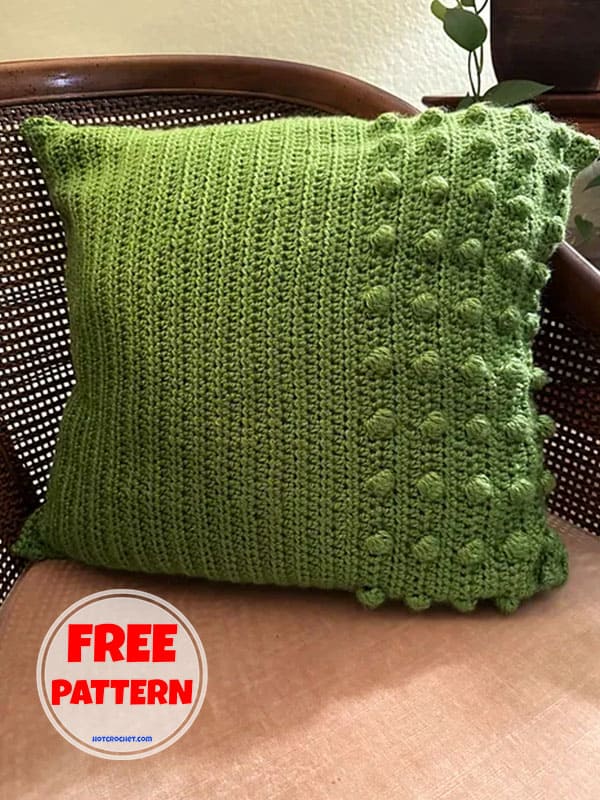 Green Bobble Stitch In Crochet​ Pillow 