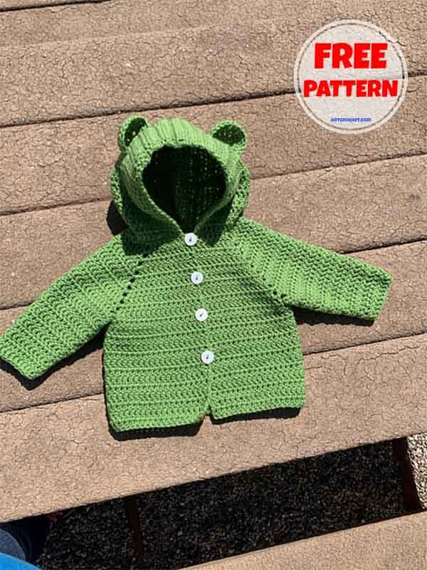 Hoodie bear crochet baby sweater pattern