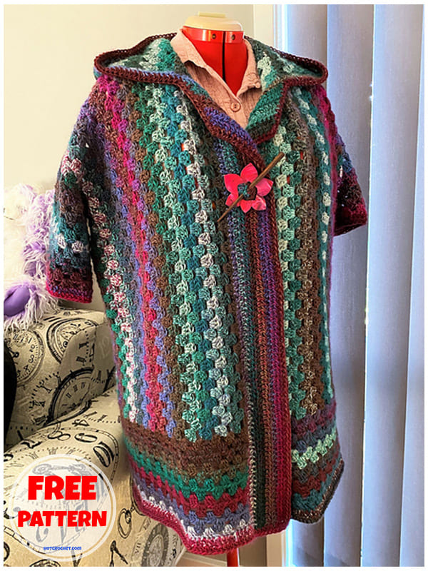 Long hooded cardigan crochet pattern