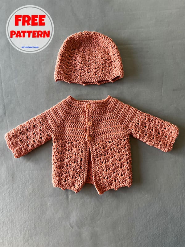 Long sleeve crochet baby set pattern