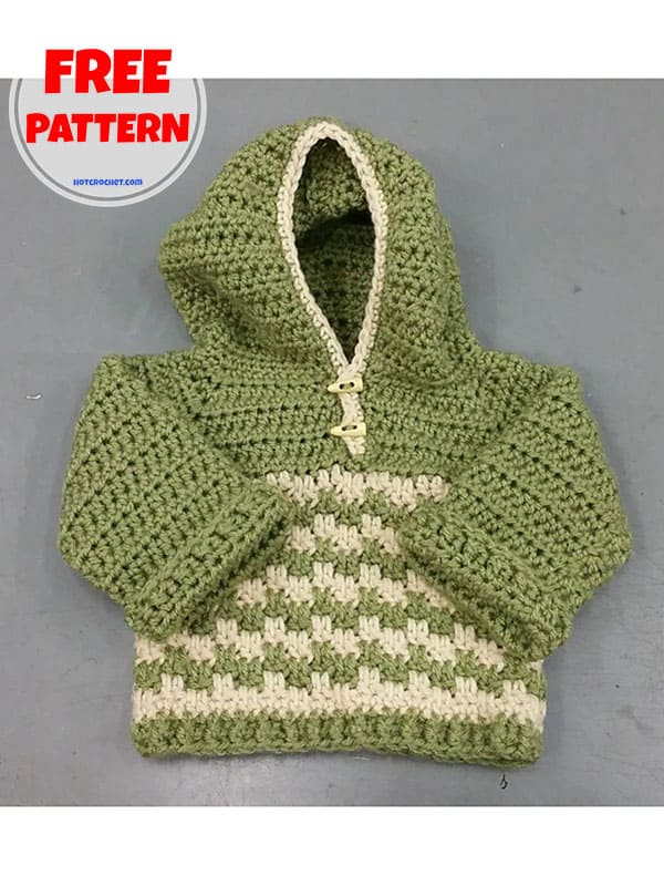 One-piece crochet baby hoodie pattern