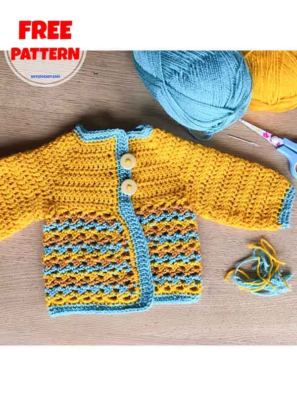 Raglan long sleeve crochet baby sweater pattern