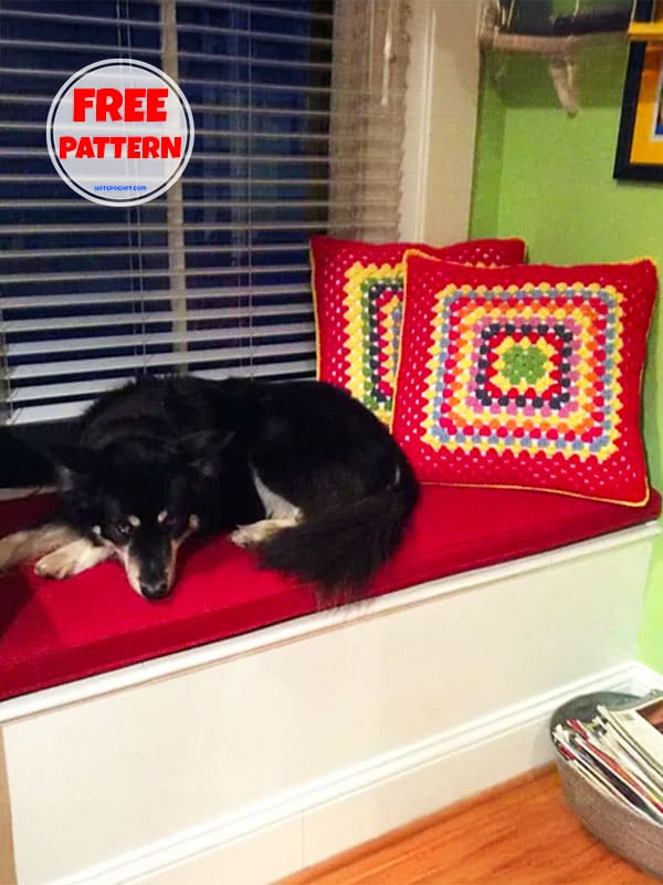 Red Big Crochet Pillow Granny Square​