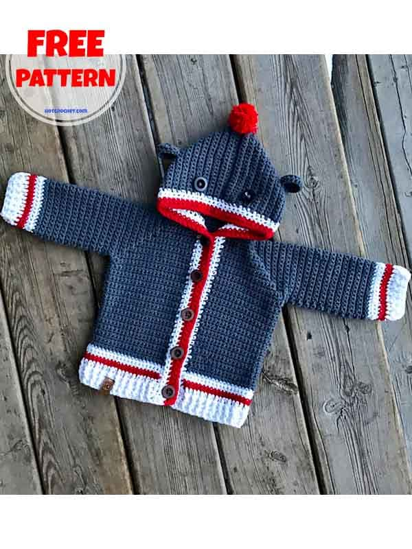 Ribbed hood crochet baby sweater pattern