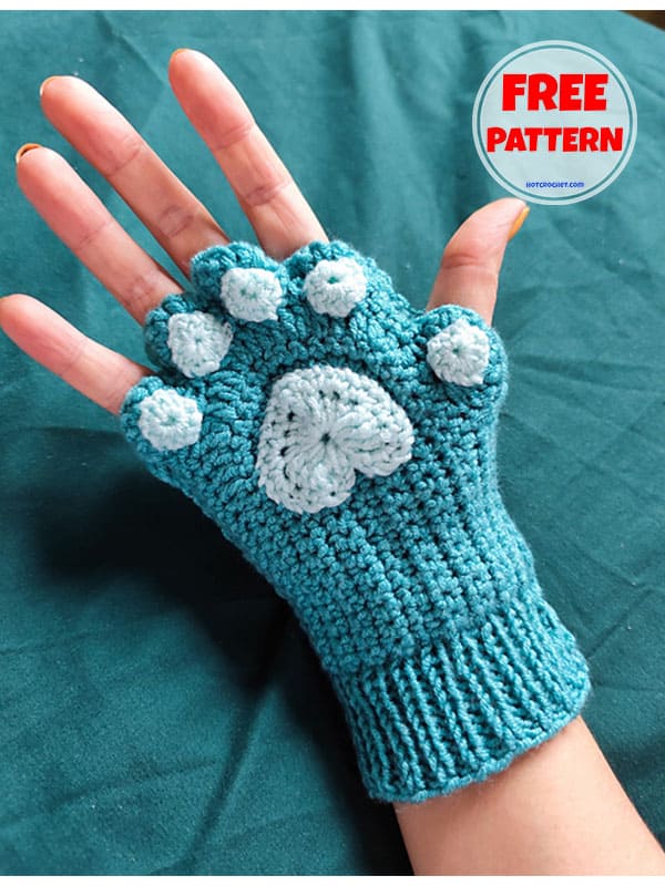 cat paw fingerless gloves crochet pattern free