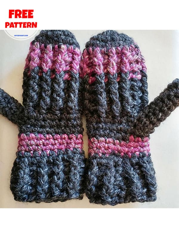 child and adult cables crochet mitten pattern