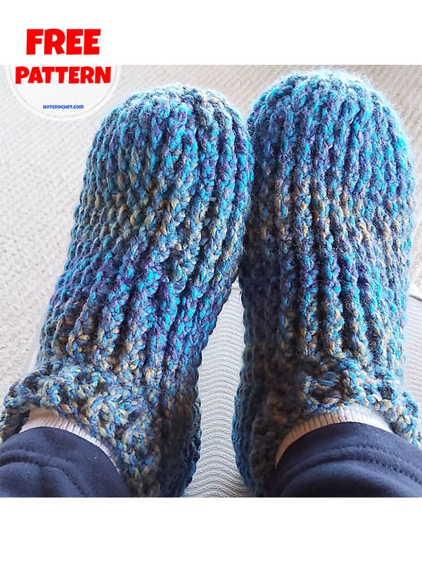 chunky ribbed crochet house slippers