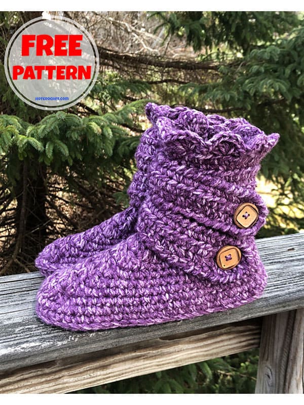 classic buttoned crochet slipper boots