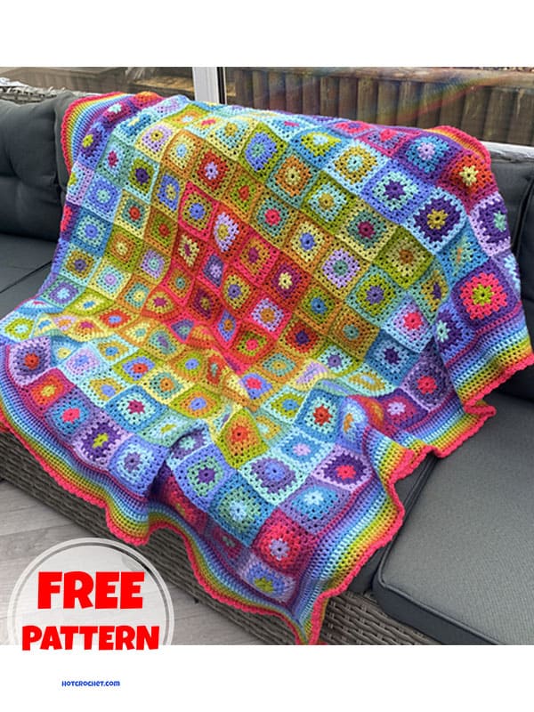 colorful granny square crochet blanket pattern