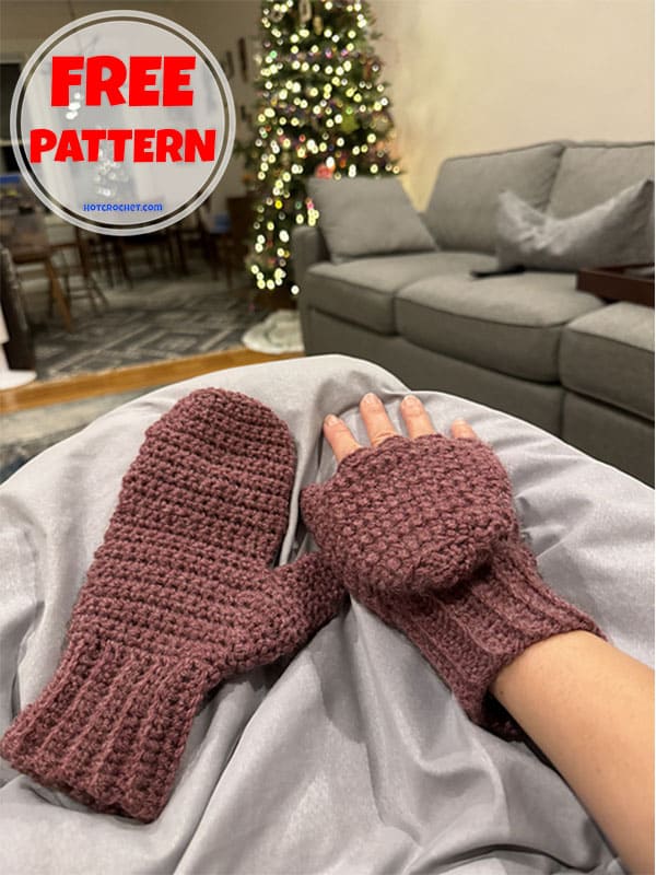 fingerless mittens crochet pattern flap