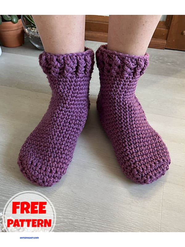 high cuff crochet slipper socks