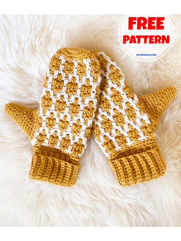 modern mosaic crochet mittens