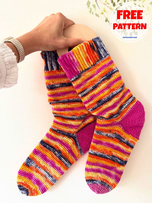 one piece ribbed crochet sock