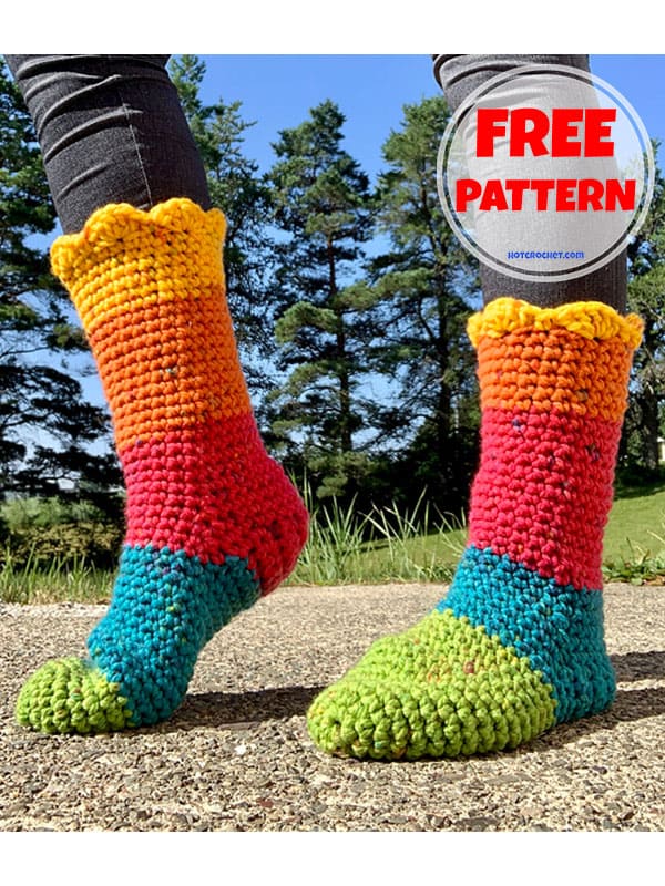 rainbow slouchy crochet slipper socks