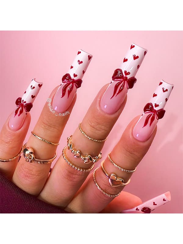 bow acrylic valentine's day nails