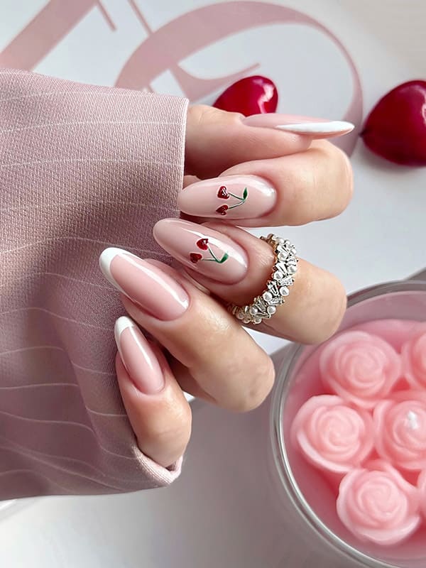 cherry cute pink valentines day nails