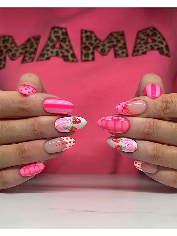 pink almond shape valentines day nails