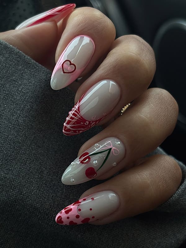 valentines day red and pink nails