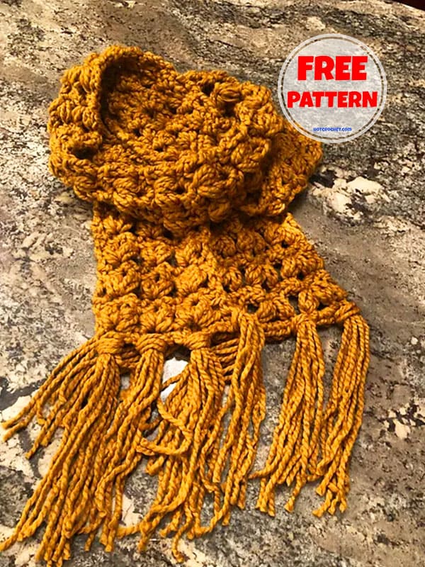 Big Tassels Crochet Scarf Free Pattern