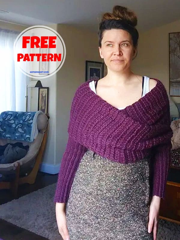 Easy Crochet Sweater Scarf With Sleeves Pattern​ Free 