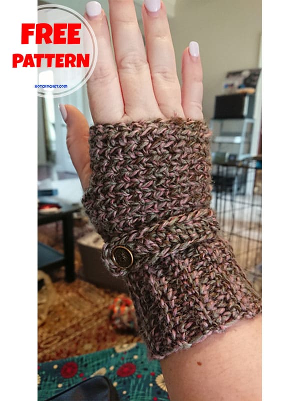 Easy buttoned simple fingerless gloves crochet free pattern (2)