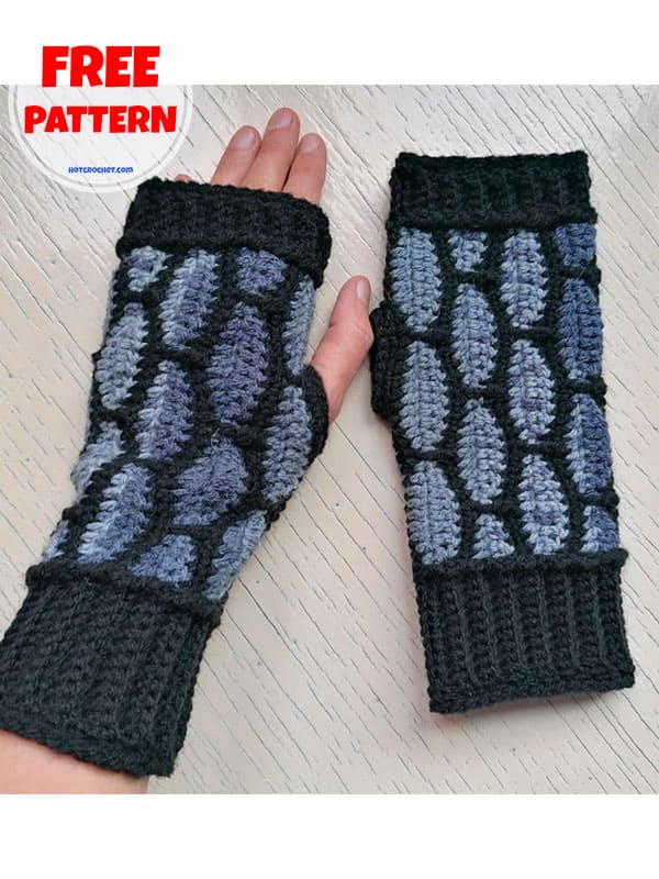 Elegant millstone stitch crochet wrist warmers free pattern (2)