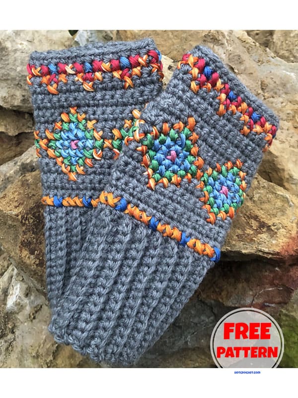 Embroidered crochet wrist warmers free pattern (2)