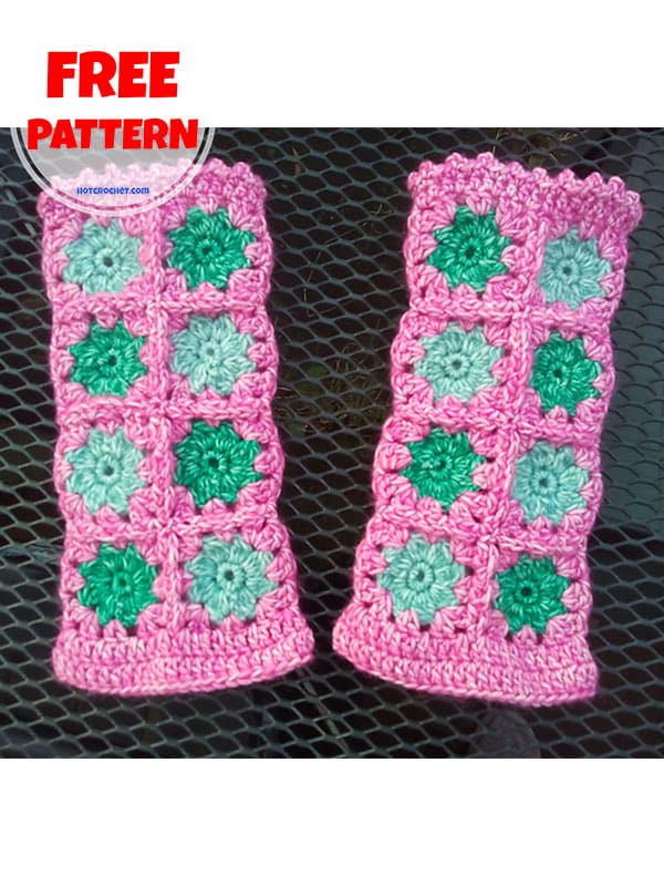 Flower crochet granny square fingerless gloves free pattern (2)