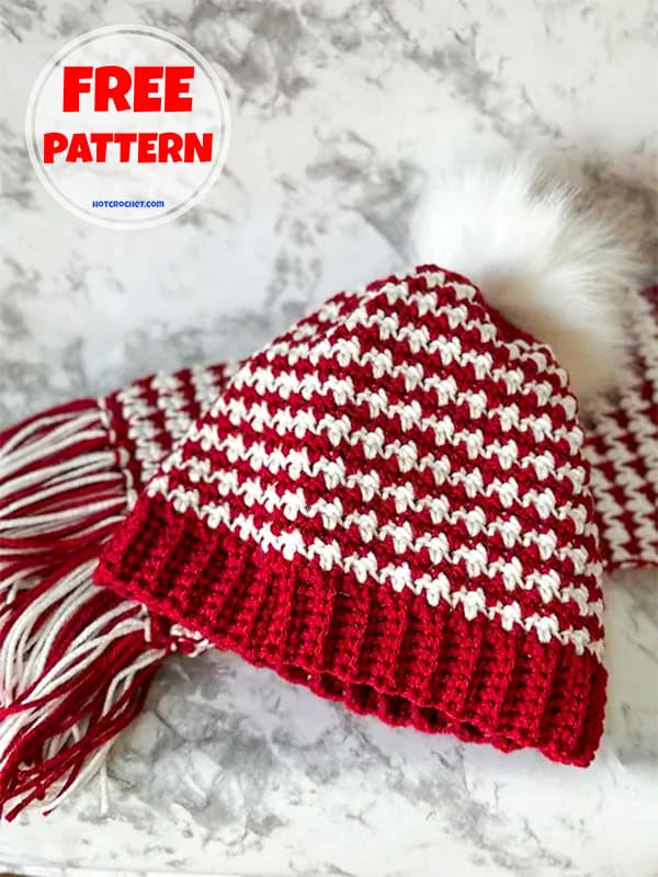 Free houndstooth easy crochet hat pattern (2)