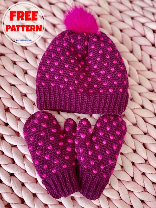 Free little hearts crochet mittens pattern (2)