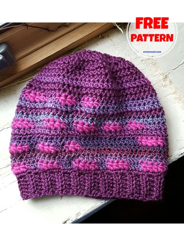 Free pink slouchy beanie crochet pattern (2)