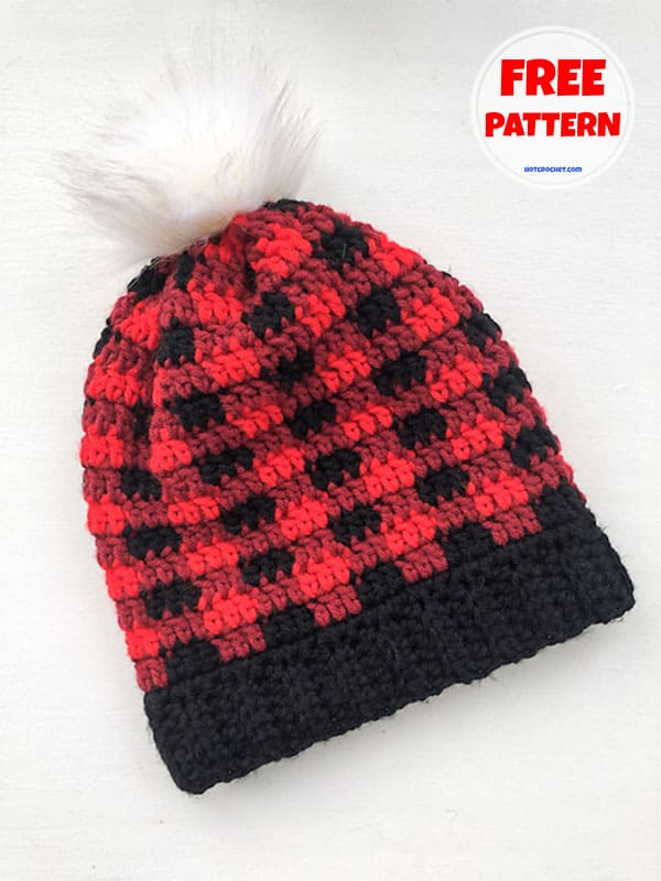 Free plaid crochet slouchy hat pattern (2)