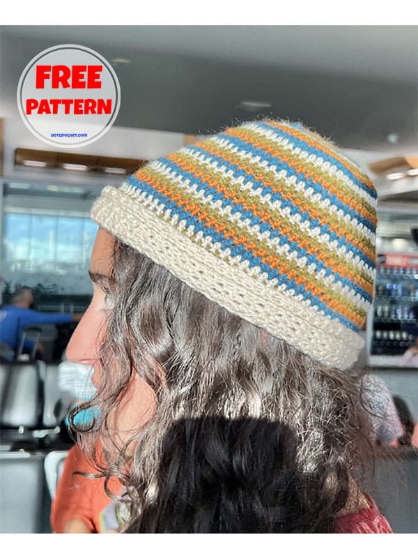 Free striped basic crochet beanie hat pattern (2)