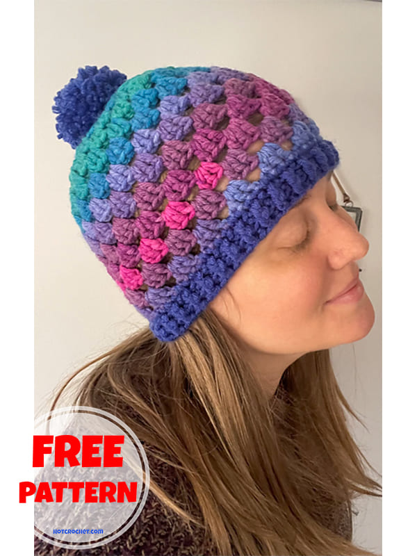 Free striped granny stitch hat crochet pattern (2)