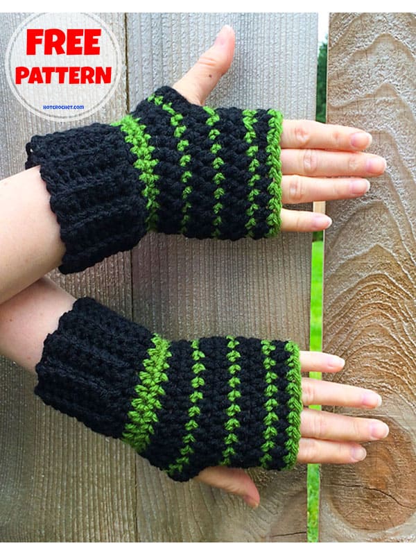 Free stripes colorwork fingerless gloves mittens crochet pattern (2)