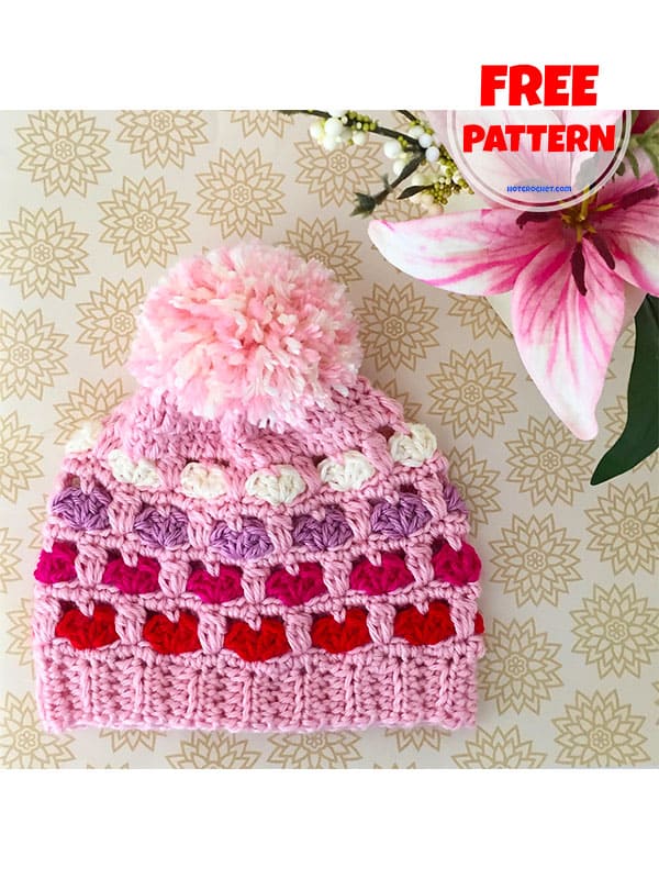 Free winter heart crochet slouchy hat pattern (2)