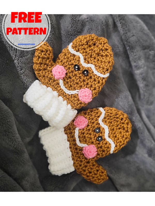 Gingerbread man crochet childrens mittens free pattern (2)