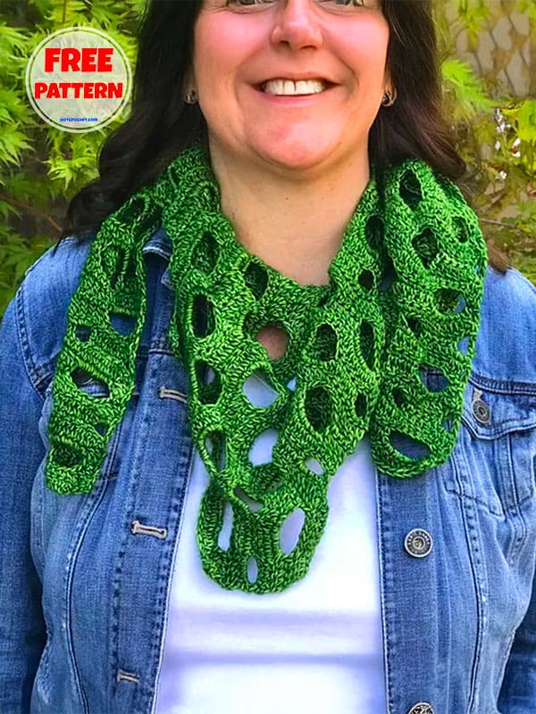 Green Crochet Autumn Scarf Free Pattern PDF