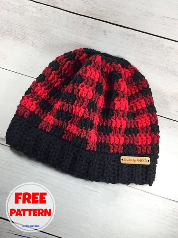 Plaid messy bun hat crochet pattern (2)