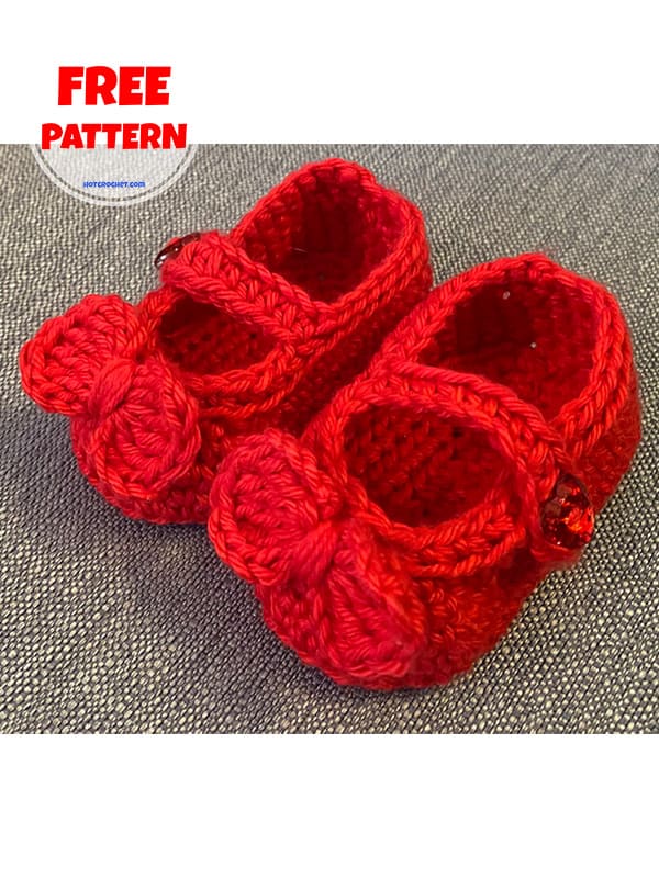 Red Bow Crochet Baby Booties Free Pattern (2)