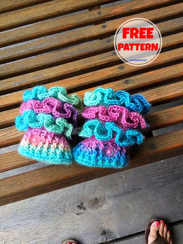 Ruffle Stitch Crochet​ Baby Booties Pattern Free