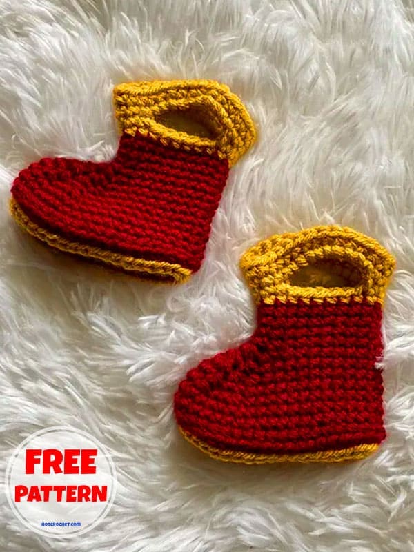 Dark Red Crochet Baby Booties Free Pattern